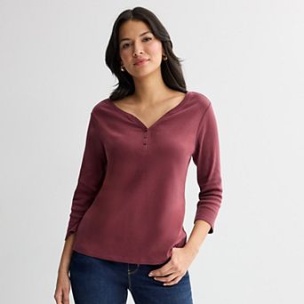 Women's Croft & Barrow® Three Quarter Sleeve Henley