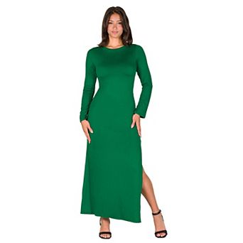 Petite 24Seven Comfort Apparel Long Sleeve Side Slit Fitted Maxi Dress