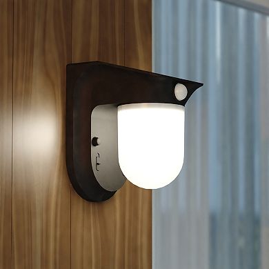 1 Light Black Solar LED Outdoor Wall Jar Light, Motion Sensor Dusk to Dawn