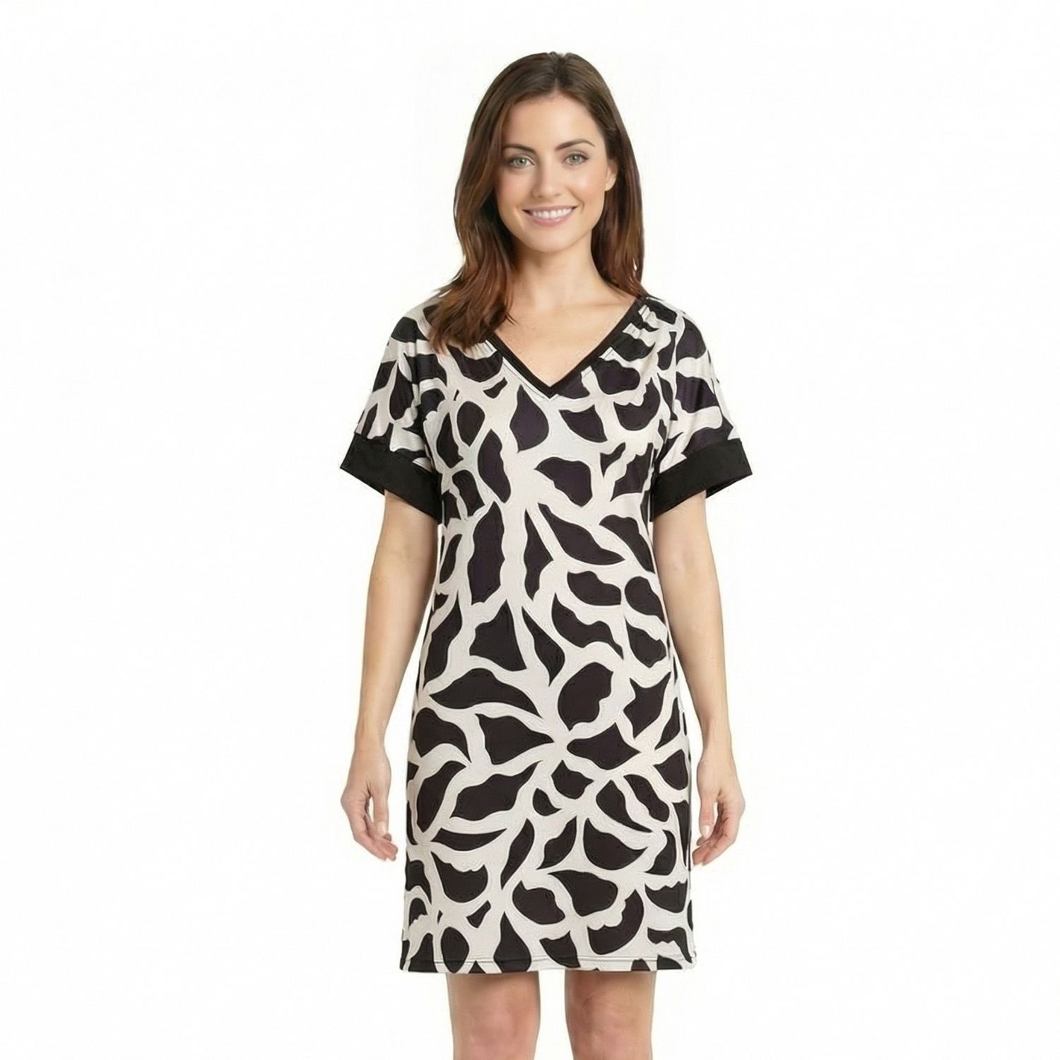Женские платья 24Seven Comfort Apparel Petite 24Seven Comfort Apparel Abstract Print Knee Length T-Shirt Dress