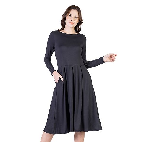 Женские платья 24Seven Petite 24Seven Comfort Apparel Long Sleeve Fit & Flare Pocket Midi Dress