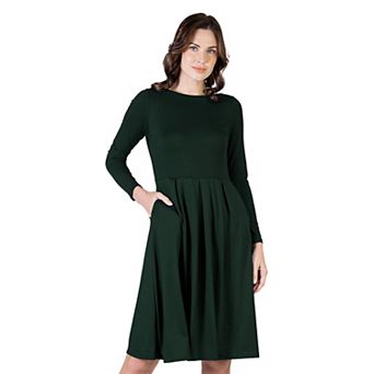 Petite 24Seven Comfort Apparel Long Sleeve Fit & Flare Pocket Midi Dress