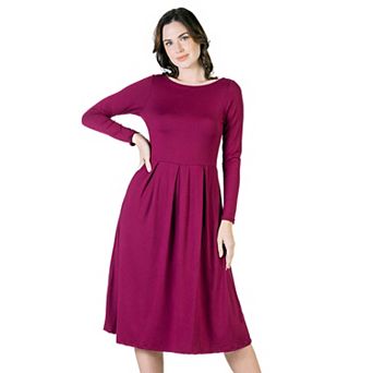 Petite 24Seven Comfort Apparel Long Sleeve Fit & Flare Pocket Midi Dress