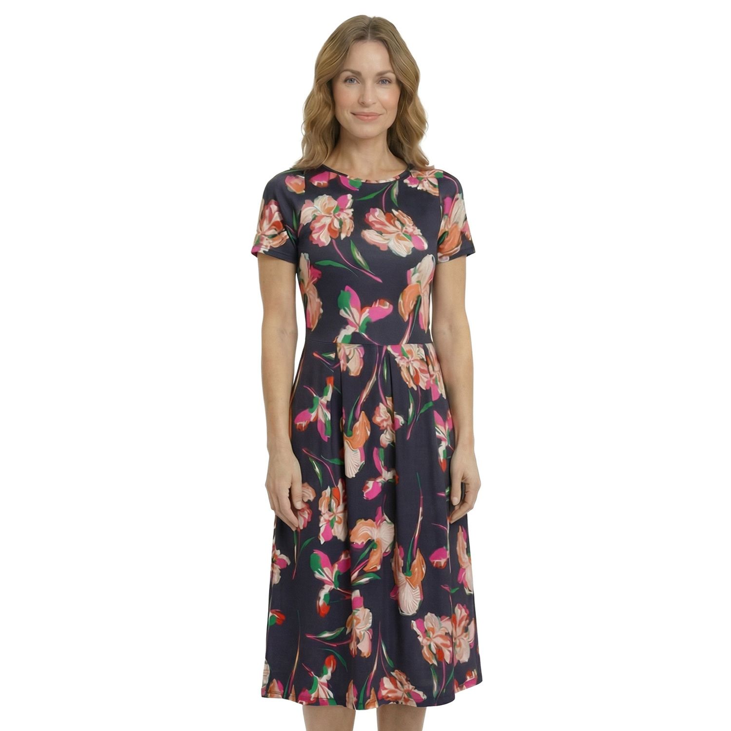 Женские платья 24Seven Comfort Apparel Petite 24Seven Comfort Apparel Floral Print Fit & Flare Pocket Midi Dress