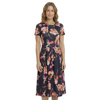Petite 24Seven Comfort Apparel Floral Print Fit & Flare Pocket Midi Dress