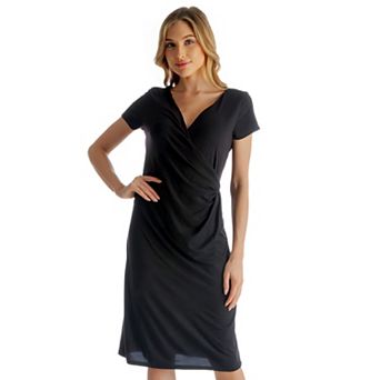 Petite 24Seven Comfort Apparel Knee Length Faux Wrap Dress