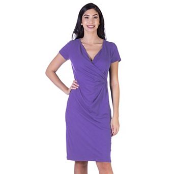 Petite 24Seven Comfort Apparel Knee Length Faux Wrap Dress