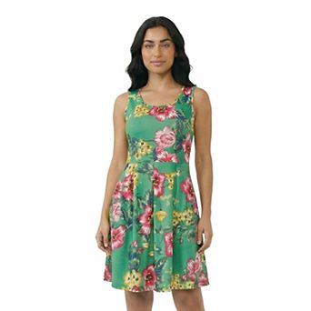 Petite 24Seven Comfort Apparel Floral Sleeveless Pleated Pocket Fit & Flare Dress