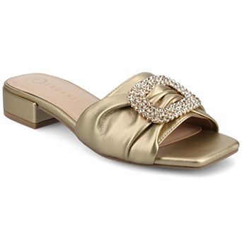 Journee Flavia Women's Square Toe Slip-On Embellished Sandals