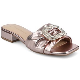 Journee Flavia Women's Square Toe Slip-On Embellished Sandals