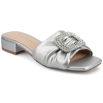 Journee Flavia Women's Square Toe Slip-On Embellished Sandals