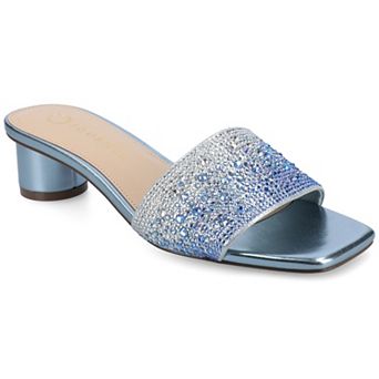 Journee Flora Women's Square Toe Rhinestone Slip on Block Heel Sandals