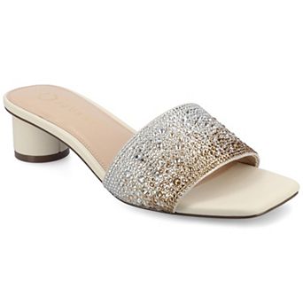 Journee Flora Women's Square Toe Rhinestone Slip on Block Heel Sandals