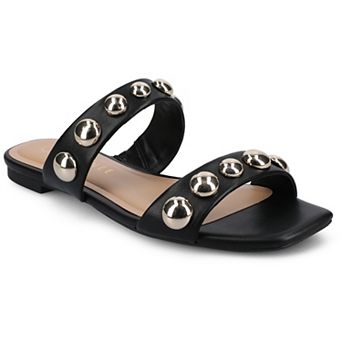Journee Frida Women's Studded Square Toe Flat Slide Sandals
