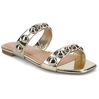 Journee Frida Women's Studded Square Toe Flat Slide Sandals