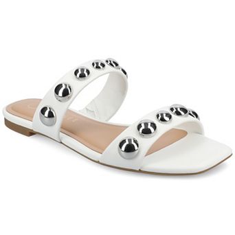 Journee Frida Women's Studded Square Toe Flat Slide Sandals