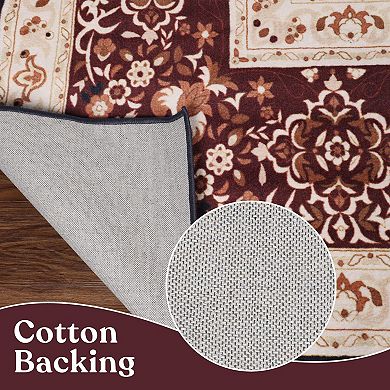 SUPERIOR Nanterre Elegant Floral Medallion Border Washable Area Rug
