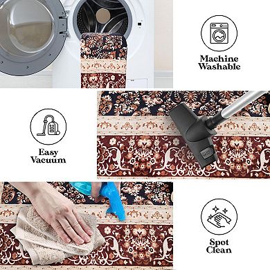 SUPERIOR Nanterre Elegant Floral Medallion Border Washable Area Rug