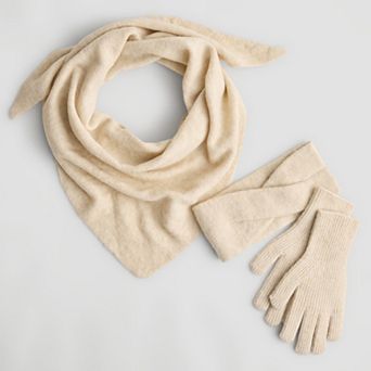 Women's Nine West Solid Knit Triangle Scarf, Headband & Glove 3 pc Set