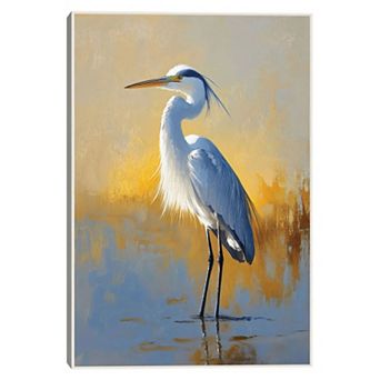 Masterpiece Golden Light on Egret Framed Canvas Wall Art