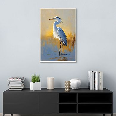 Masterpiece Golden Light on Egret Framed Canvas Wall Art