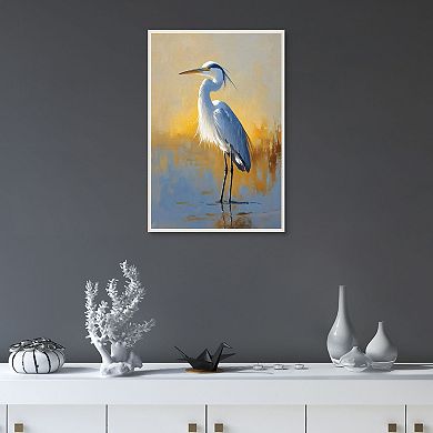 Masterpiece Golden Light on Egret Framed Canvas Wall Art