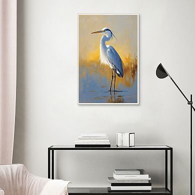 Masterpiece Golden Light on Egret Framed Canvas Wall Art
