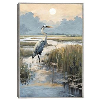 Masterpiece Marsh Heron at Dusk Framed Canvas Wall Art