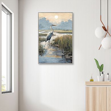 Masterpiece Marsh Heron at Dusk Framed Canvas Wall Art