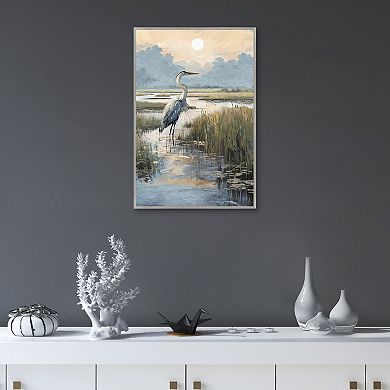 Masterpiece Marsh Heron at Dusk Framed Canvas Wall Art