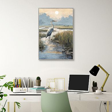 Masterpiece Marsh Heron at Dusk Framed Canvas Wall Art