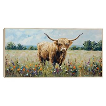 Masterpiece Highland Cow Meadow Framed Canvas Wall Art