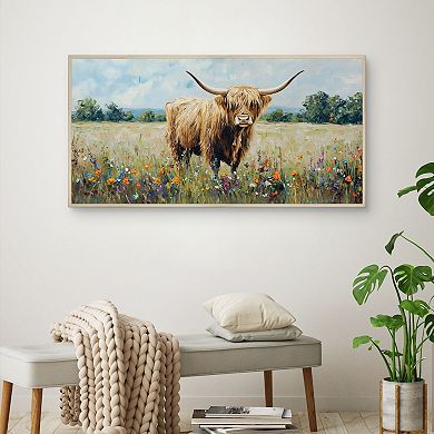 Masterpiece Highland Cow Meadow Framed Canvas Wall Art