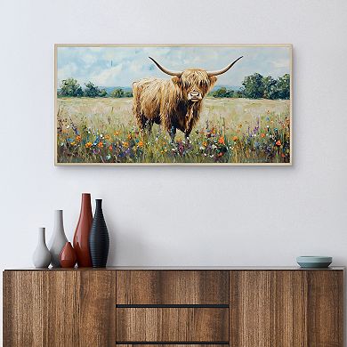 Masterpiece Highland Cow Meadow Framed Canvas Wall Art