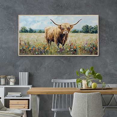 Masterpiece Highland Cow Meadow Framed Canvas Wall Art