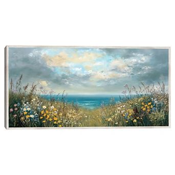 Masterpiece Scenic Coastal Flowers Framed Canvas Wall Art