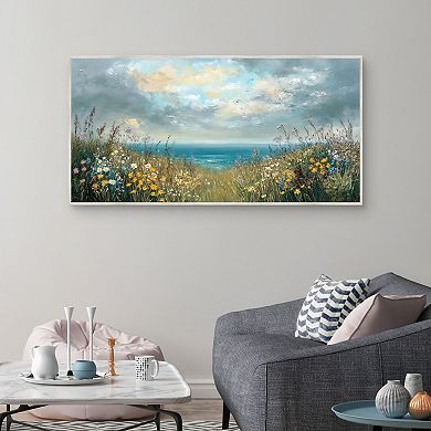 Masterpiece Scenic Coastal Flowers Framed Canvas Wall Art