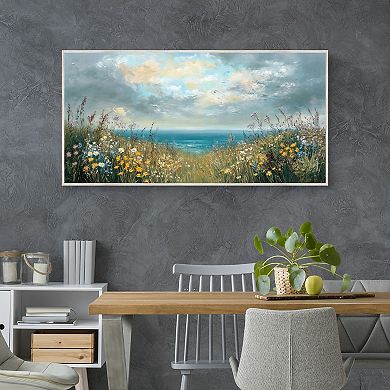 Masterpiece Scenic Coastal Flowers Framed Canvas Wall Art