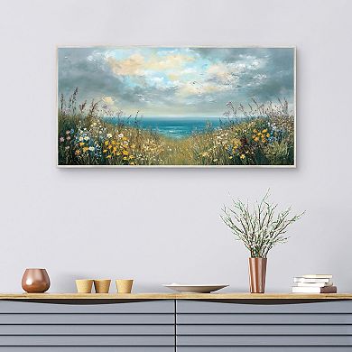 Masterpiece Scenic Coastal Flowers Framed Canvas Wall Art