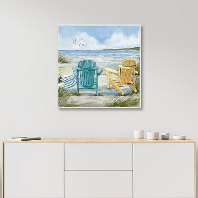 Masterpiece Chairs on Beach Framed Canvas Wall Art