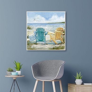 Masterpiece Chairs on Beach Framed Canvas Wall Art
