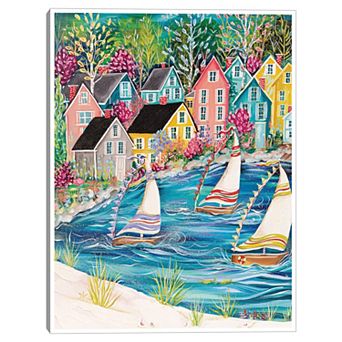 Masterpiece Coastal Village 30" x 40" Framed Canvas Art