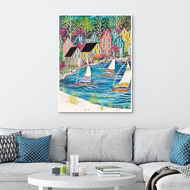 Masterpiece Coastal Village 30" x 40" Framed Canvas Art