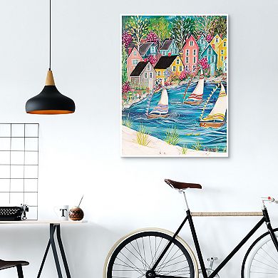 Masterpiece Coastal Village 30" x 40" Framed Canvas Art