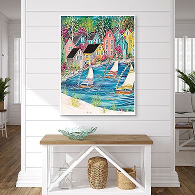 Masterpiece Coastal Village 30" x 40" Framed Canvas Art