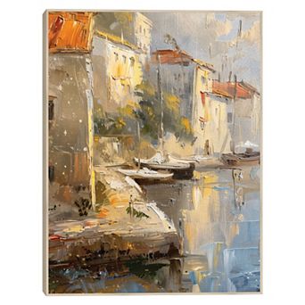 Masterpiece Sunkissed Seaside Village 30" x 40" Framed Canvas Wall Art