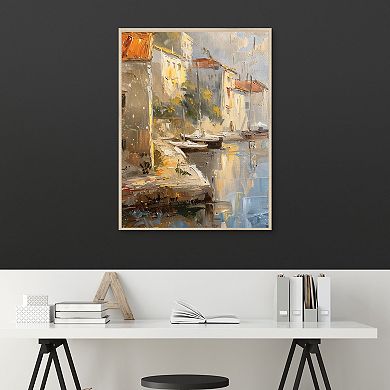 Masterpiece Sunkissed Seaside Village 30" x 40" Framed Canvas Wall Art