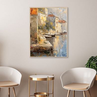 Masterpiece Sunkissed Seaside Village 30" x 40" Framed Canvas Wall Art