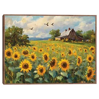 Masterpiece Sunflower Farm 30" x 40" Framed Canvas Art