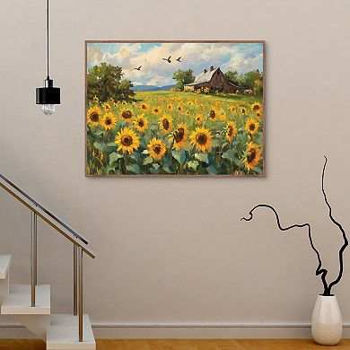 Masterpiece Sunflower Farm 30" x 40" Framed Canvas Art
